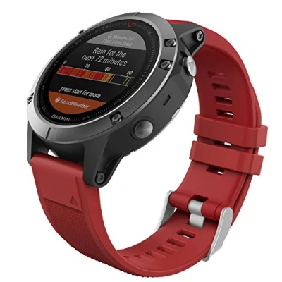 Afbeelding van MoKo Armband compatibel met Garmin Fenix 7/6/6 Pro/5/5 Plus/Epix Gen 2/Forerunner 945/935/Approach S62/Instinct/MARQ, 22 mm Quick Fit siliconen sportarmband, reservearmband, horlogeband, donkerrood