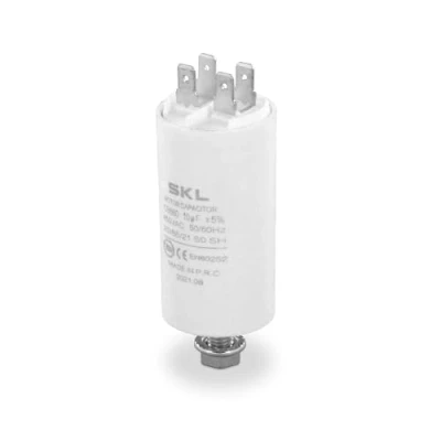 Afbeelding van DEKAROX Universele condensator 10 µF 450 V Ø 30 x 57 mm met steekklemmen AMP 6,3 bevestigingsschroeven M8 CBB60 motorstartcondensator voor huishoudelijke apparaten