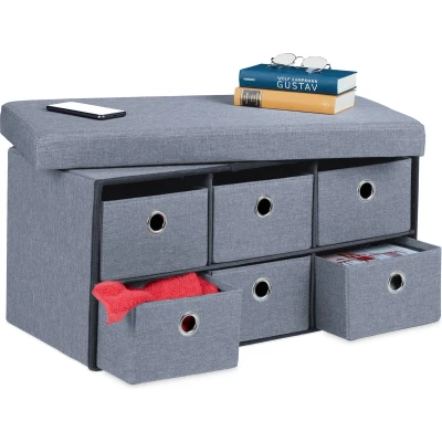 Afbeelding van Relaxdays opbergbank met 6 lades 39 x 76 38 cm grijze bank opbergruimte grijs