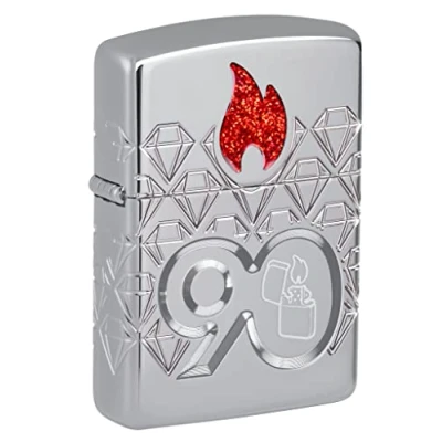 Afbeelding van Originele Zippo Armor behuizing 90e verjaardag collectie 2022 inch 60006190 beperkt tot 3000 stuks, 8 zijden diepgraveerder, met epoxy pailletten, in geschenkdoos