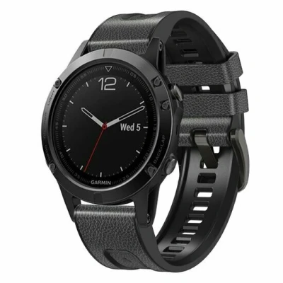 Afbeelding van leer + siliconen bandje Donkergrijs Garmin Forerunner 745 / 935 945 955 965