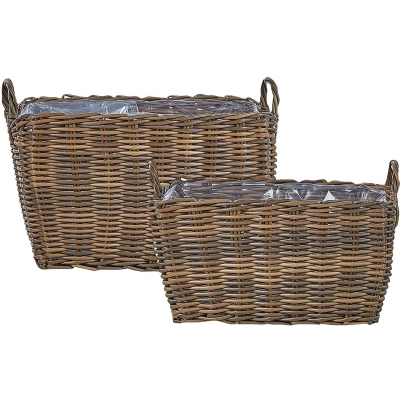 Afbeelding van ORMOS Plantenbak set van 3 Bruin PE rotan