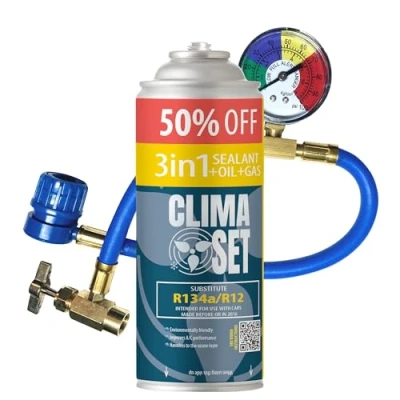 Afbeelding van ClimaSet 3 in 1 R134a koelgas vervanging, x 235 g, voor airconditioning, slang, navulverpakking, gas R134a, Eco
