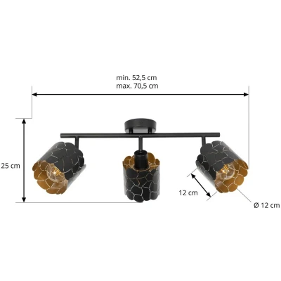 Afbeelding van Lindby plafondlamp Aralena, zwart/goud, 3 lamps, lengte 70cm
