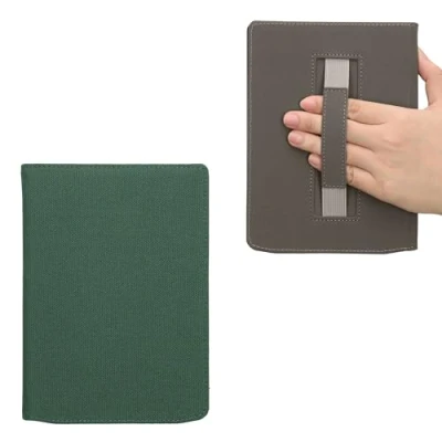 Afbeelding van kwmobile E reader hoesje geschikt voor Pocketbook InkPad 4 / Color 3 2 Vivlio hoes Canvas eReader flip case cover met handband In donkergroen