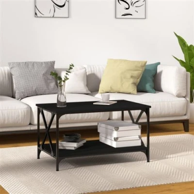 Afbeelding van Salontafel 80x50x45 cm bewerkt hout en ijzer zwart