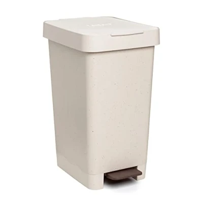 Afbeelding van TATAY Ecohome Smart pedaalemmer, 25 l inhoud, intrekbaar pedaal, polypropyleen, BPA vrij, vuilniszakken 30 l, 100% gerecycled materiaal, beige eco, afmetingen 26 x 36 47 cm