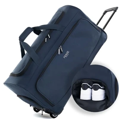 Afbeelding van FERGÉ Reistas met wieltjes en schoenenvak, zachte bagage, weekendtas Parijs, 90 liter, Navy Blauw,