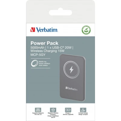 Afbeelding van Verbatim Charge &#039;n&#039; Go magnetische draadloze powerbank 5000mAh grijs