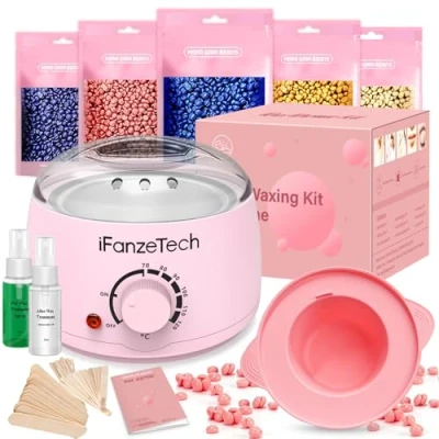 Image de Chauffe Cire Epilation, Kit Epilation Cire: Appareil Avec 500g Perle, 30 spatules, bol en silicone et gants, D&#039;épilation à Domicile Pour Tous Les Types