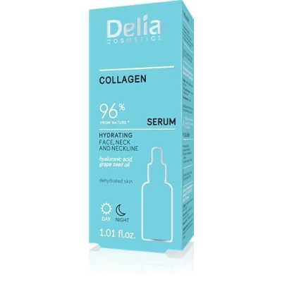 Afbeelding van Delia Cosmetics Collageen serum Hydraterend, anti rimpel, hyaluronzuurbehandeling voor de droge huid 96% natuurlijke ingrediënten Gezicht en decolleté Dag nacht 30 ml