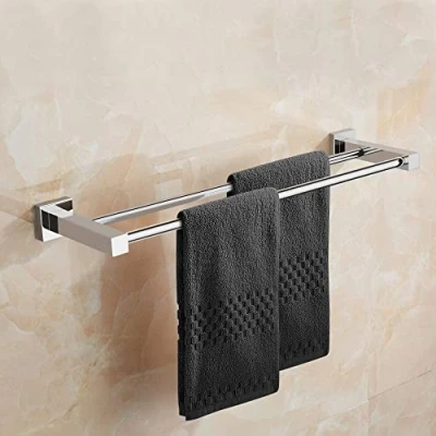 Afbeelding van HONPHIER® Handdoekenrek van roestvrij staal, dubbele stang, handdoekhouder voor badkuip, 60 cm, badkamer, keuken, toilet