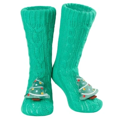 Afbeelding van Antislipsokken voor dames, winter, pantoffels, dieren, fantasie, cadeau cocooning, eenheidsmaat 37 41, Fir Groen
