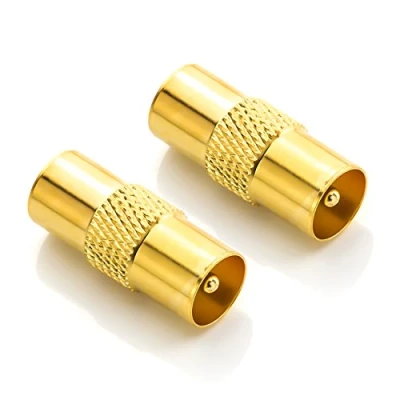 Afbeelding van deleyCON 2 x antenne adapter koppeling connector coaxiale (IEC) naar tv kabel verguld afgeschermde coaxkabel