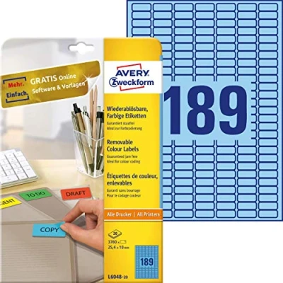 Afbeelding van Avery L6048 20 etiket Blauw 3780 stuk(s)