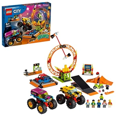 Afbeelding van LEGO 60295 City Stuntz Stuntshow Arena Bouwset met 2 Monster Trucks, Speelgoedauto’s, Motor Vliegwielaandrijving, Ring van Vuur, en Minifiguren