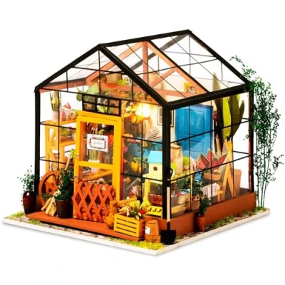 Afbeelding van Robotime miniatuur 3d broeikas knutselsets Poppenhuis met meubels en accessoires Educatief speelgoed voor meisjes (Tuinhuis)