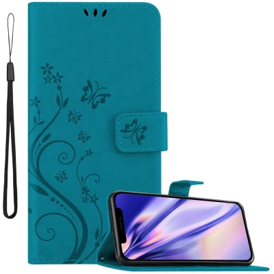 Afbeelding van Cadorabo Hoesje geschikt voor Apple iPhone 12 MINI in BLOEMEN BLAUW Beschermhoes bloemmotief met magnetische sluiting, standfunctie en kaartsleuven Book Case Cover Etui