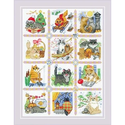 Afbeelding van Borduurpakket Katten Kalender