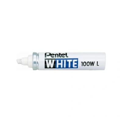 Image de Pentel marqueur permanent blanc x100W, pointe biseauté