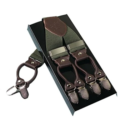 Afbeelding van KANGDAI Bretellen voor heren, breed, 6 clips, Y achterkant, elastische en duurzame verstelbare ophangingen, sterke metalen Groen