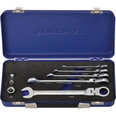 Afbeelding van Promat 8 delige steek /ringratelsleutel set flexibele kop 19mm
