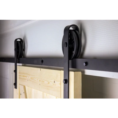 Afbeelding van Wovar Zwart Schuifdeursysteem met Rails Grote Wielen Model Compleet 200 cm Per Set