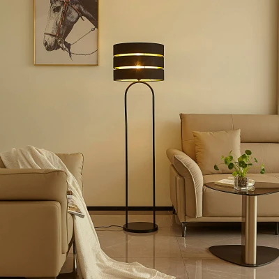 Afbeelding van Lindby vloerlamp 1licht Stof, metaal H: 146 cm E27 zwart, goud