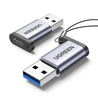 Afbeelding van UGREEN Adapter USB type C aansluiting naar 3.0 A stekker, 2 stuks, C, aluminium, snel opladen en datasynchronisatie, compatibel met iPhone 16 Plus Pro Max 15 MacBook iPad Air Galaxy