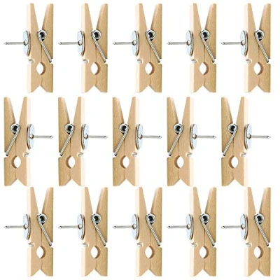 Afbeelding van Kissral 50 stuks pushpinnen met houten clips, pinnen pushpins, papieren clips tekenspelden 35 x 7 mm voor kurkplanken