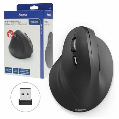 Image de Hama &quot;EMW 500L&quot; Souris ergonomique pour gauchers optique 6 boutons sans fil 2.4 GHz récepteur USB noir