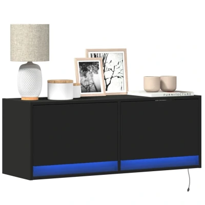Afbeelding van Tv wandmeubel met LED verlichting 100x31x35 cm zwart