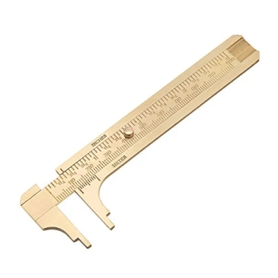 Afbeelding van Praktische schuifliniaal van messing, dubbele schaal mm/inch, mini zakliniaal 80 mm, 100 mm optioneel (dubbele mm)