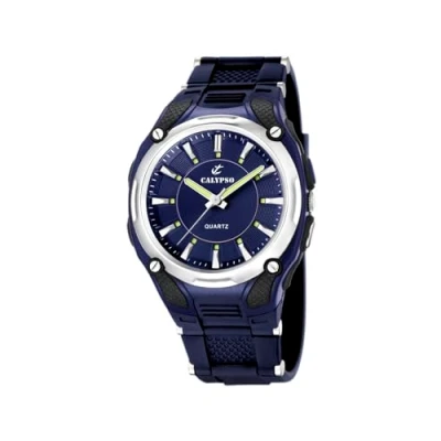 Afbeelding van Calypso K5560/3 herenhorloge kwarts analoog verlichting armband rubber blauw, Blauw/Blauw, riem, riem