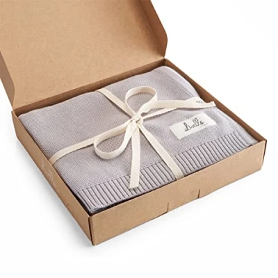 Afbeelding van Livella Babydeken van 100% biologisch katoen, premium gebreide deken, fluweel, zacht en ademend, ideaal voor de gevoelige babyhuid, Oeko Tex Standard 100 GOTS gecertificeerd (grijs)