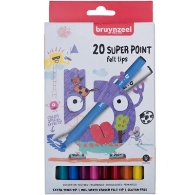 Afbeelding van Bruynzeel Kids viltstiften Super Point, set van 20 stuks in geassorteerde kleuren viltstift