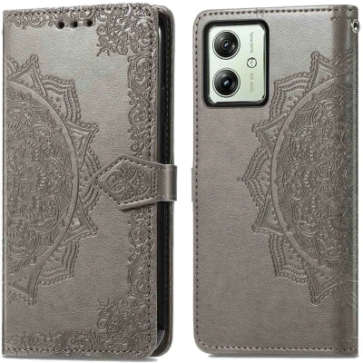 Afbeelding van iMoshion Hoesje Geschikt voor Motorola Moto G54 Met Pasjeshouder Mandala Bookcase Grijs