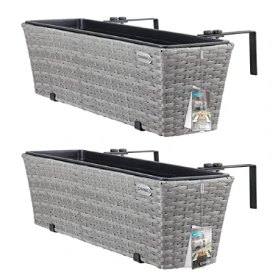 Afbeelding van Casaria Polyrattan Bloembak 2 Stuks Incl. Ophangbeugels Grijs