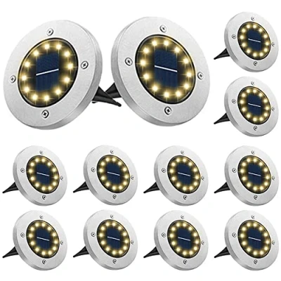 Afbeelding van Bowfar 12 stuks buitenlampen op zonne energie met leds voor buiten, warm wit, 3000 K, waterdicht, gazon, oprit, terras, tuin