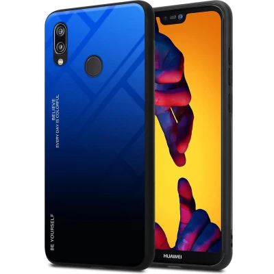 Afbeelding van Cadorabo Hoesje geschikt voor Huawei P20 LITE 2018 / NOVA 3E in BLAUW ZWART Tweekleurige beschermhoes van TPU silicone Case Cover en achterzijde gehard glas