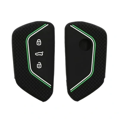 Afbeelding van kwmobile autosleutel hoesje geschikt voor VW Golf 8 3 knops hoes Siliconen behuizing Auto sleutel case met honingraat Sleuteletui in zwart / groen wit