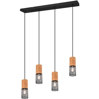 Afbeelding van TRIO TOSH Hanglamp Zwart excl. 4x E27 40W Aansparbaar in hoogte Houten elementen