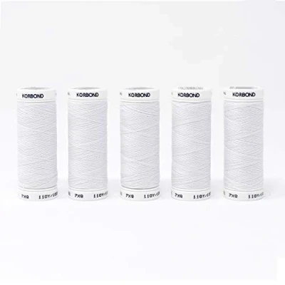 Afbeelding van Korbond 5 x 100 m spoel naaimachinedraad, polyester, voor handnaaimachines, naaien, quilten, handwerk, reparatie en verfraaiing (500 m), wit
