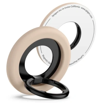Afbeelding van Spigen NanoPop MagFit telefoonring voor MagSafe, [standfunctie] compatibel met MagSafe accessoires, iPhone 16 15 14 13 12 en hoesjes Samsung S25 Ultra Plus, beige