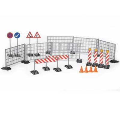 Afbeelding van bruder 62007 Accessoires bouwplaatsset, hekken, panelen en masten, voor bouwplaats, wegenbouw, werken, bouwvoertuigen