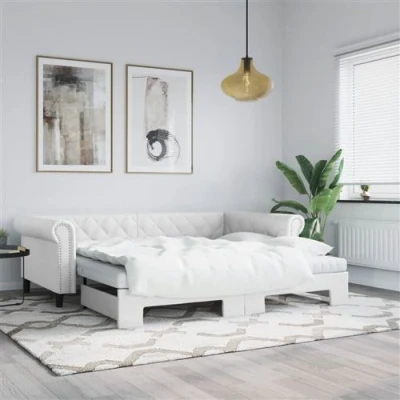 Afbeelding van vidaXL Slaapbank onderschuifbed en matrassen 90x200 cm kunstleer wit