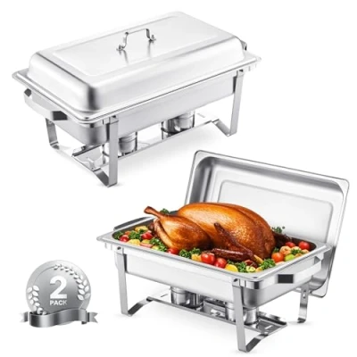 Image de VEVOR Chauffe Plat Buffet Chauffant Rectangulaire Lot e 2PCs 7,5L en Inox Argent