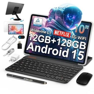Image de TECLAST P30T Android 15 Tablet 10 inch PC met Toetsenbord Delige Set, 12GB RAM+128GB ROM(4TB TF), 2.4G+5GWLAN, Unisoc T7200 Octa Core A75 CPU, Widevine L1/GPS/OTG/6000mAh/BT5/3.5MM Jack 2025