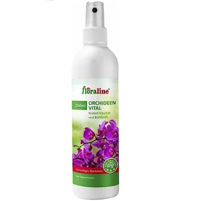 Afbeelding van floraline® Vital Orchideeënspray voor vitale planten met glanzende bladeren en prachtige bloemen zacht gebruik ook andere gevoelige