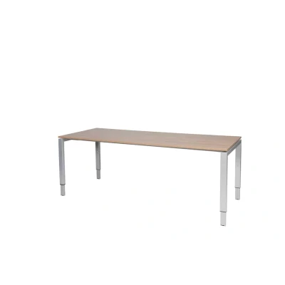 Afbeelding van Domino bureau, hoogte instelbaar (62 85cm) met 200x80cm &#039;zwevend&#039; havana/ kersen licht 25mm blad en aluminium (RAL9006) N poot frame